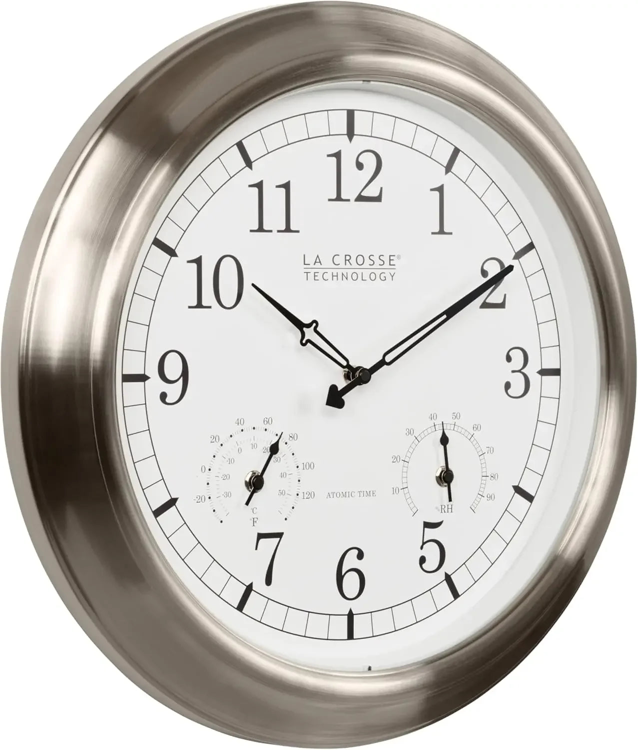 Indoor/Outdoor Classic Stainless Steel Atomic Analog Wall Clock