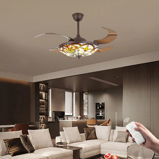 Modern Tiffany Style Ceiling Fan Light With Remote Control