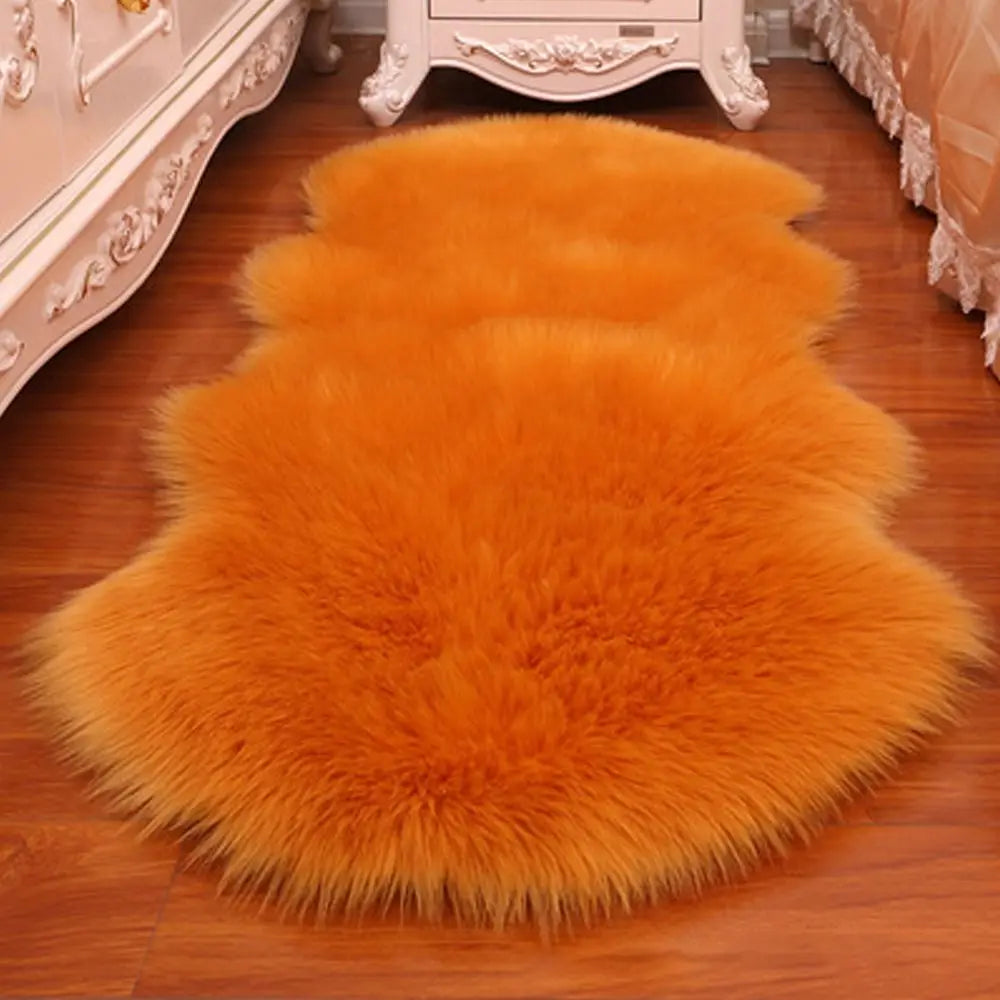 Washable Fluffy Shaggy Faux Fur Sheepskin Rug For Bedroom Mats