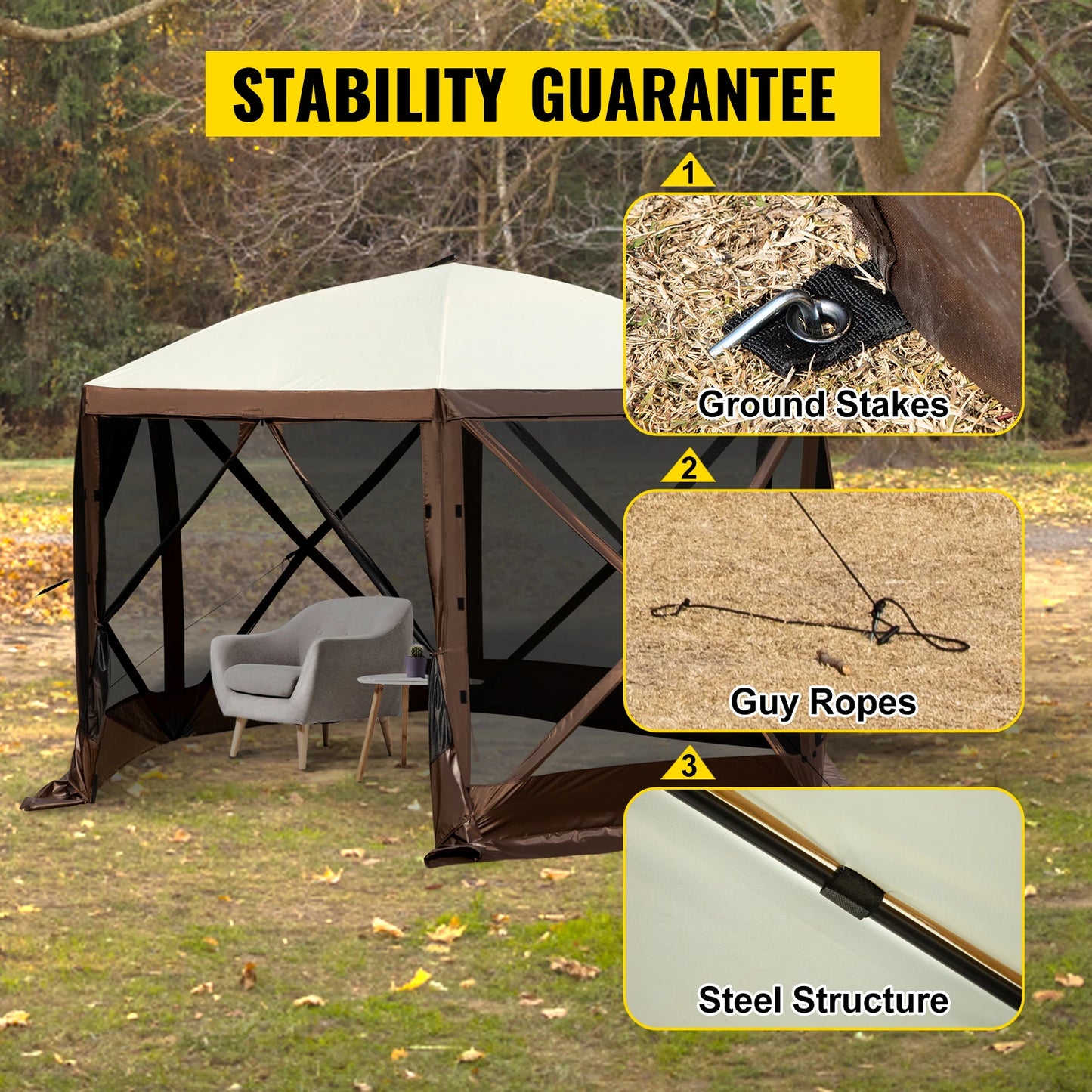 SucceBuy Pop-Up Camping Gazebo Canopy Shelter 6-Sided Tent