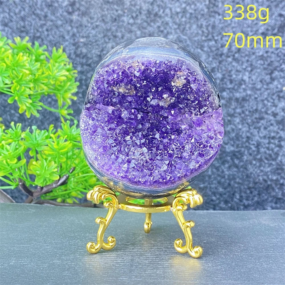Natural Amethyst Geode Crystal Ornament With Decorative Display Base