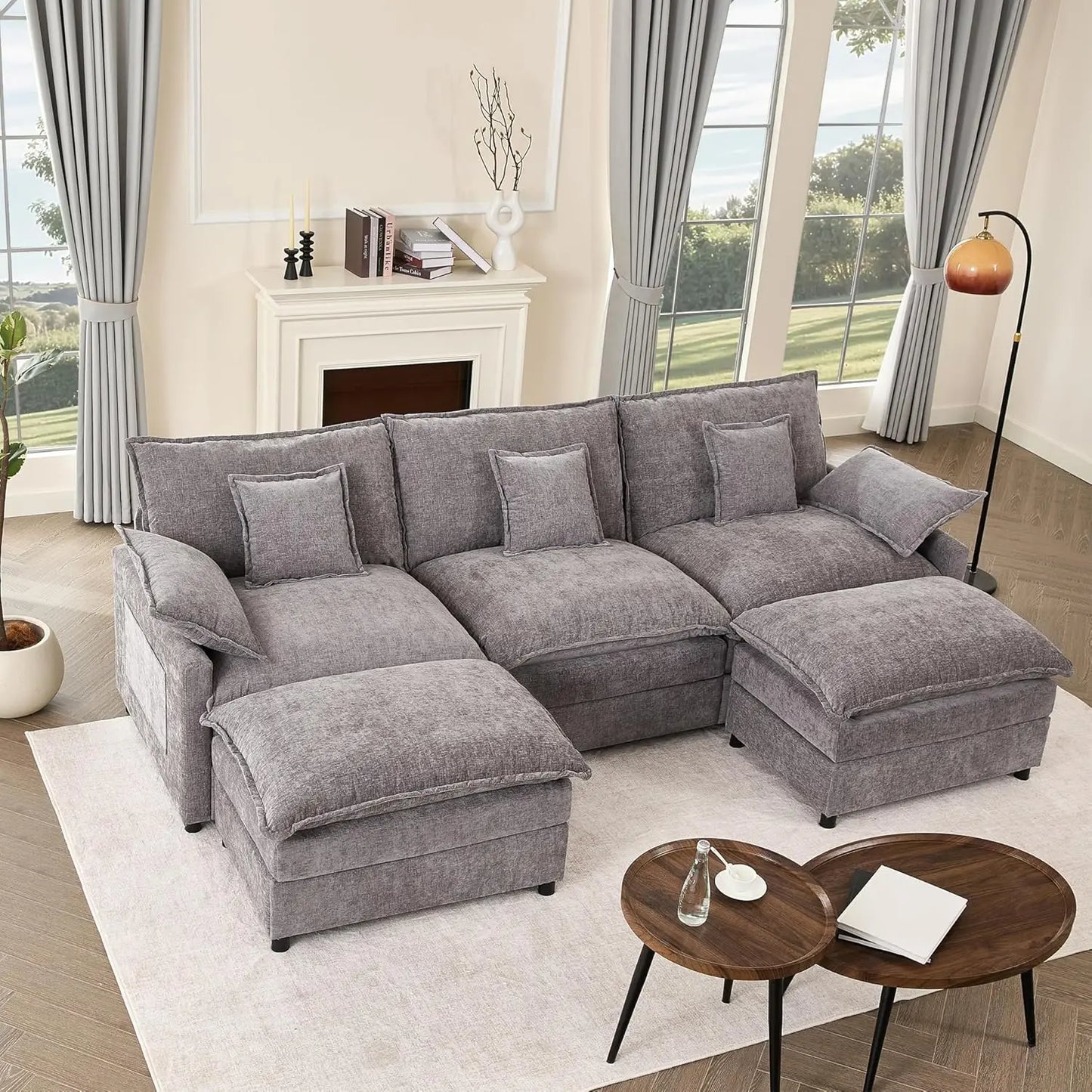 U Shaped Modular Sectional Sofa With Movable Ottoman