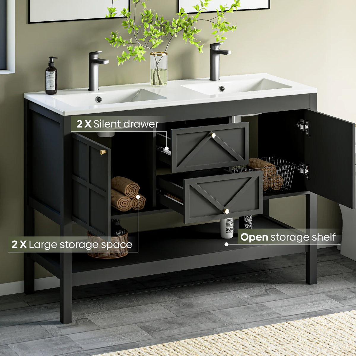 EVOKEDEN Freestanding Farmhouse Bathroom Vanity With Double Sink