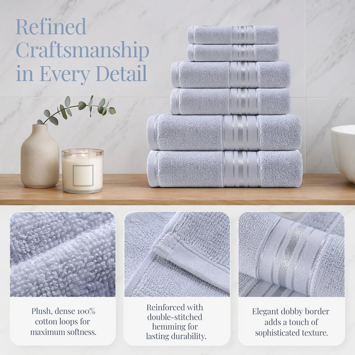 Luxury Six Piece Turkish Cotton Towel Set For Bathroom