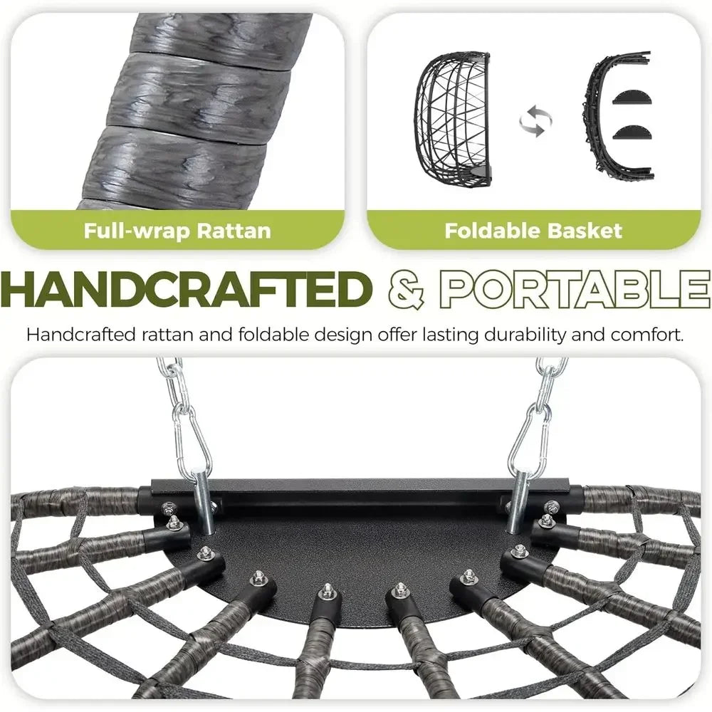 Oversized Outdoor Double Hanging Egg Chair with Stand, 700lbs Capacity, Comfortable Loveseat, Thick Cushion, Ideal for Patio or