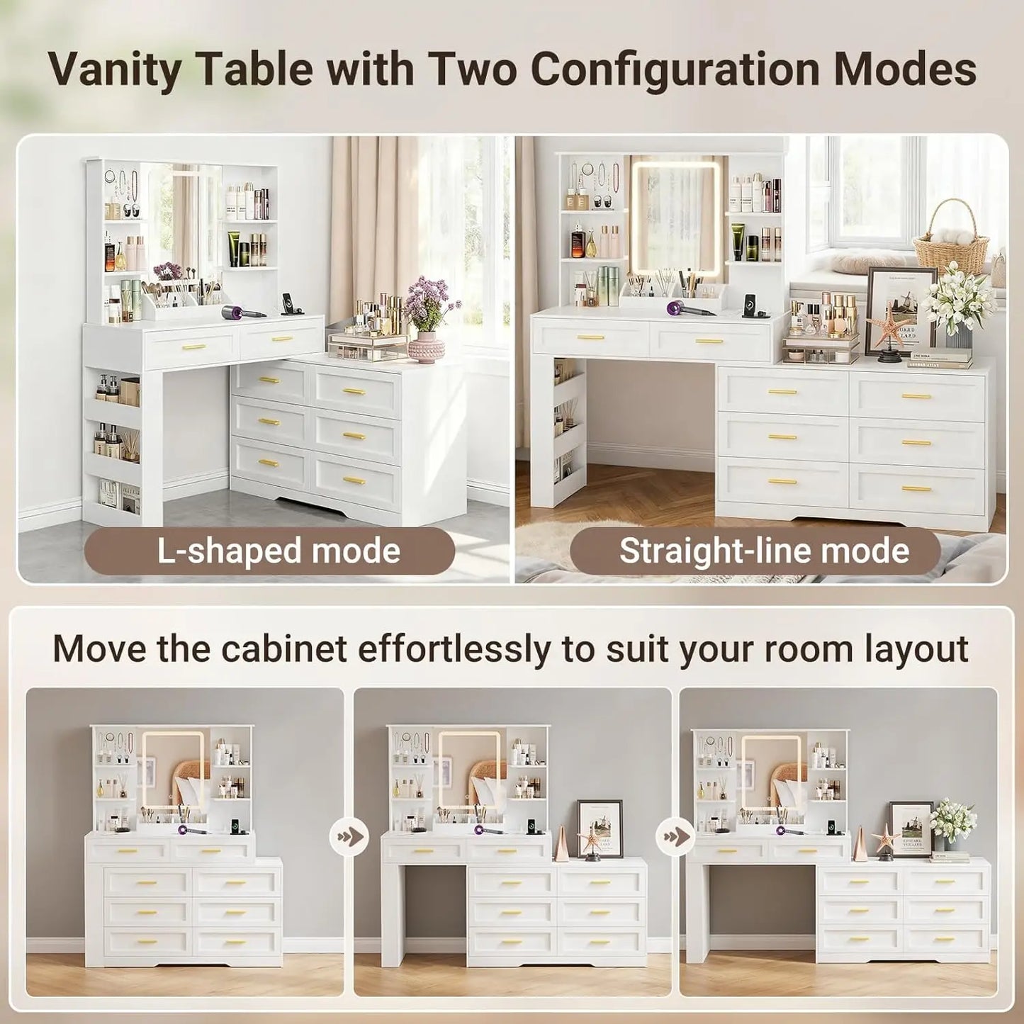 Makeup Vanity Table With Lighted Mirror And Power Outlet