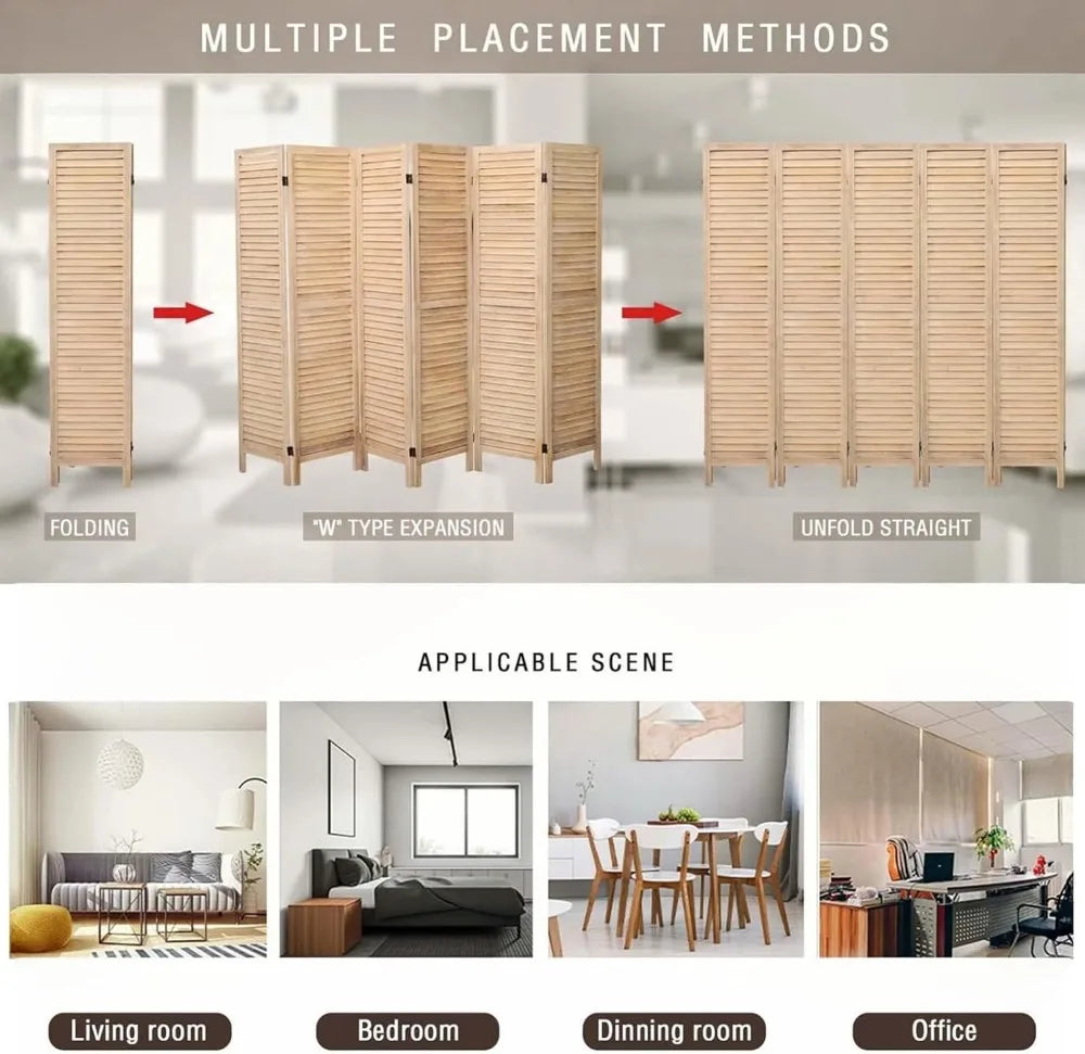 Louvered 6 Panel Room Divider Folding Privacy Screen For Office