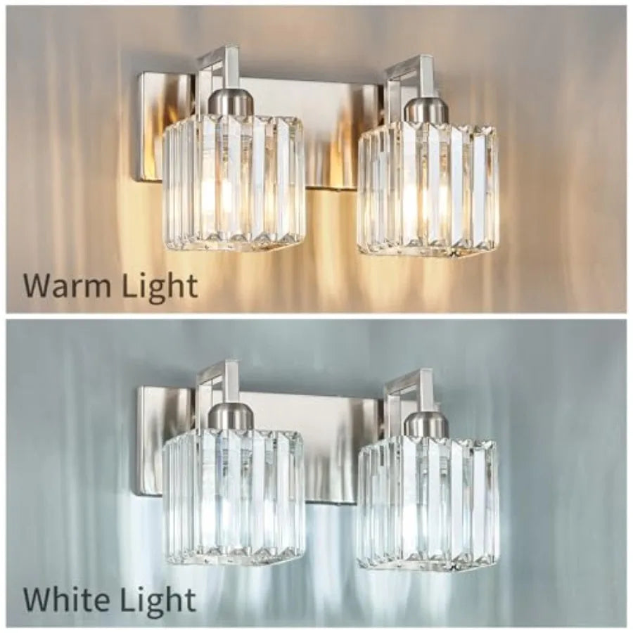 Modern Brushed Nickel Vanity Light With Crystal Wall Fixtures