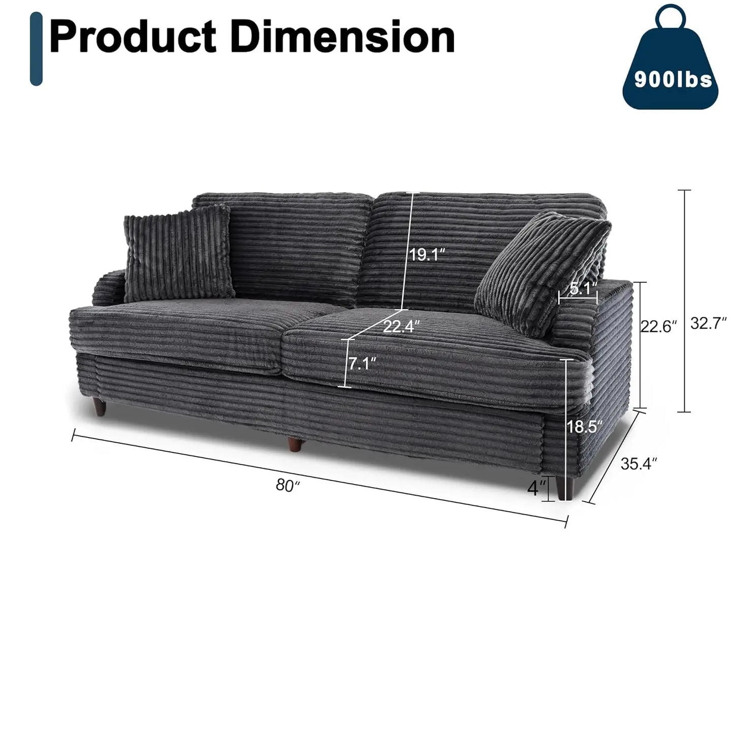 Corduroy Loveseat Sofa Modern 2 Seater For Small Space Living