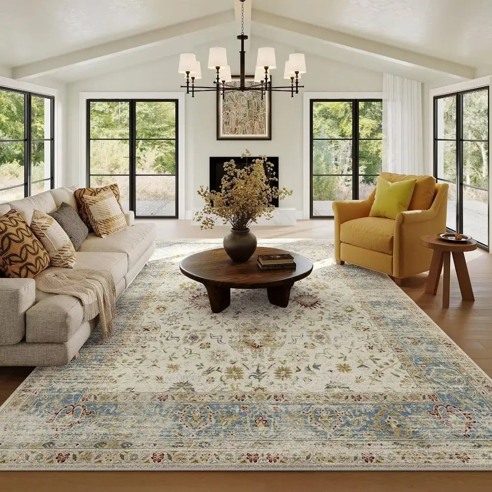 Vintage Bohemian Floral Rug Washable Foldable For Living Room