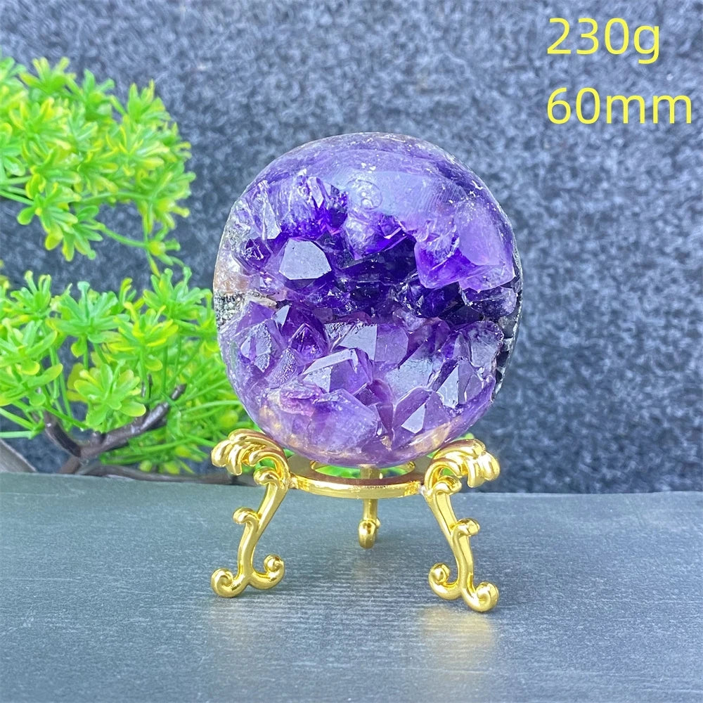 Natural Amethyst Geode Crystal Ornament With Decorative Display Base