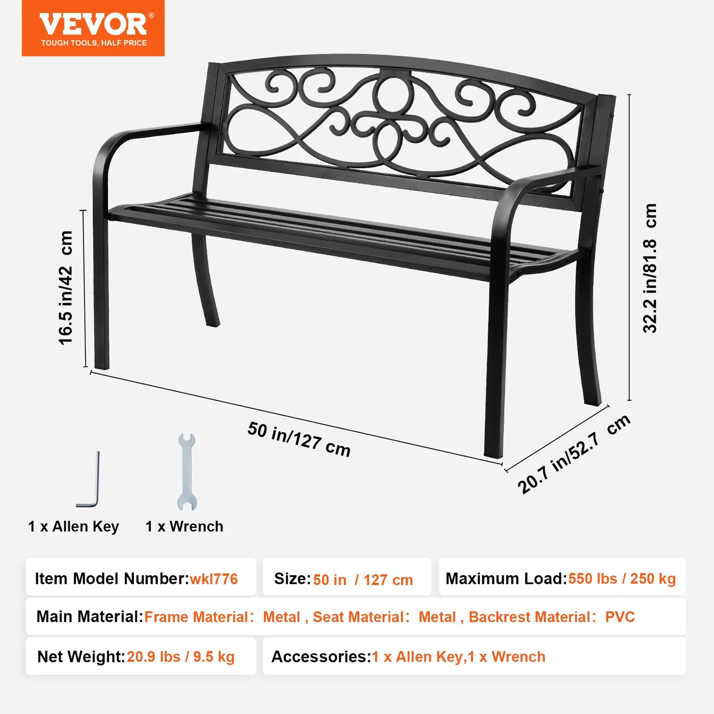 SucceBuy Outdoor Bench Wood Metal Garden Seating 480 Lbs Load Capacity