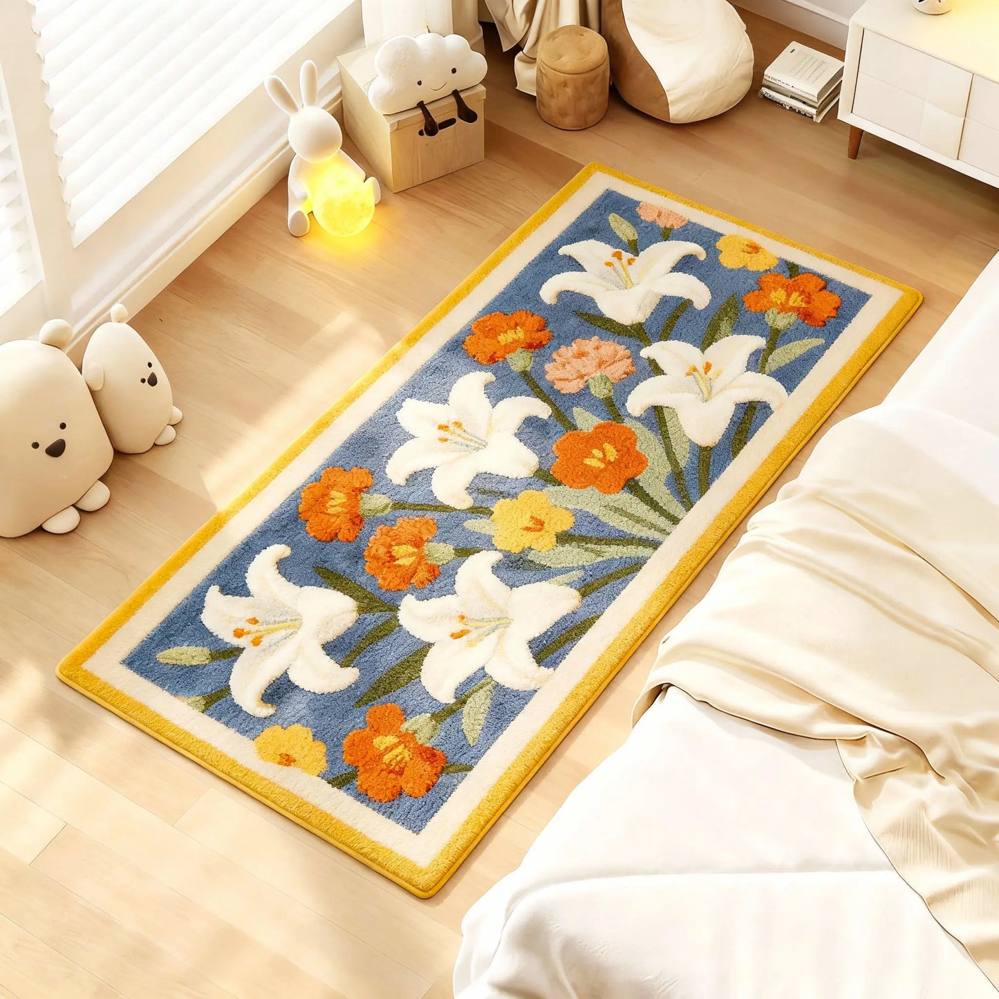 Flower Pattern Carpets for Living Room Fluffy Soft Bedside Floor Mat Modern Style Bedroom Decor Carpet Thick Plush Cloakroom Rug