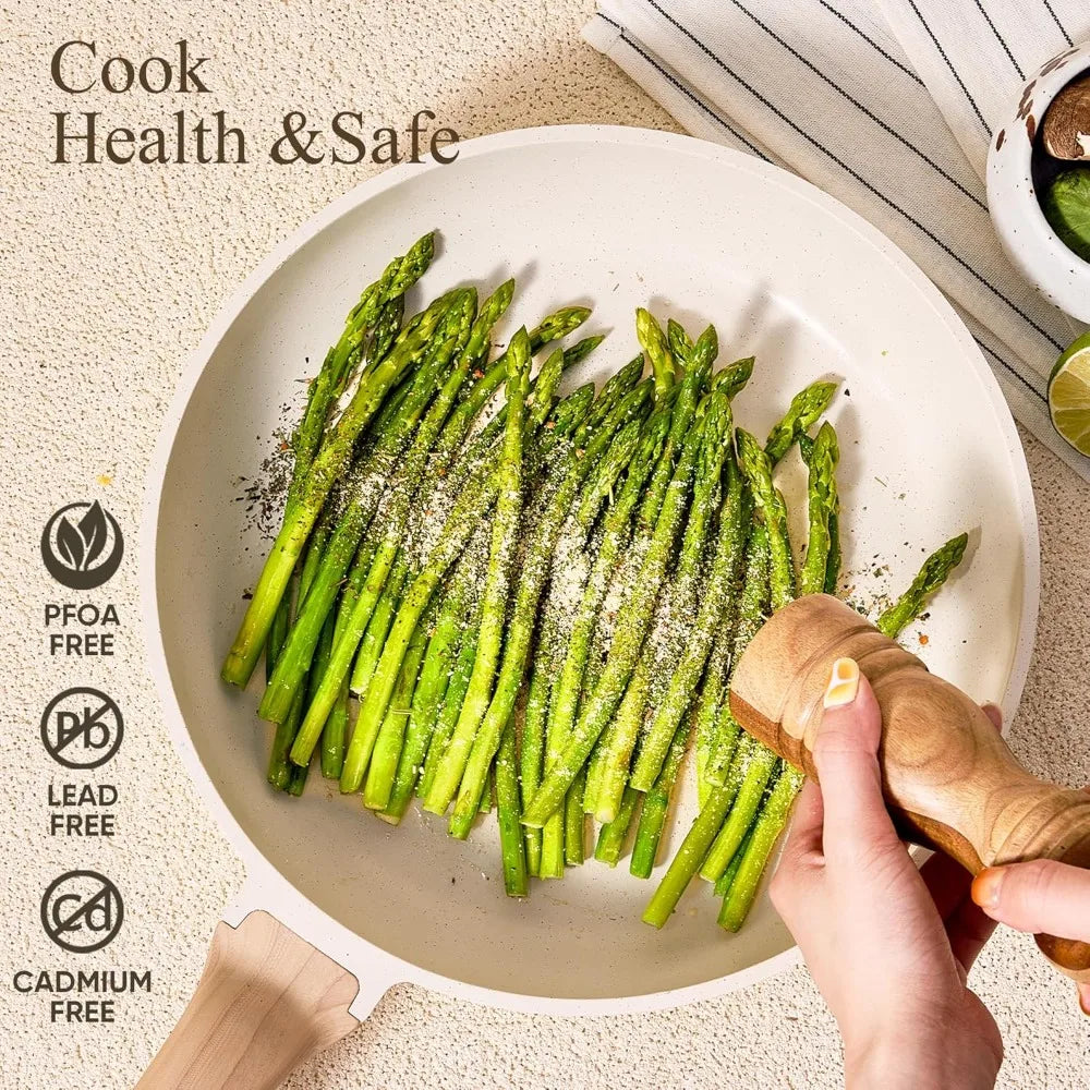 CAROTE 21Pcs Pots and Pans Set, Nonstick Cookware Sets, White Granite Induction Cookware Non Stick Cooking Set w/Frying