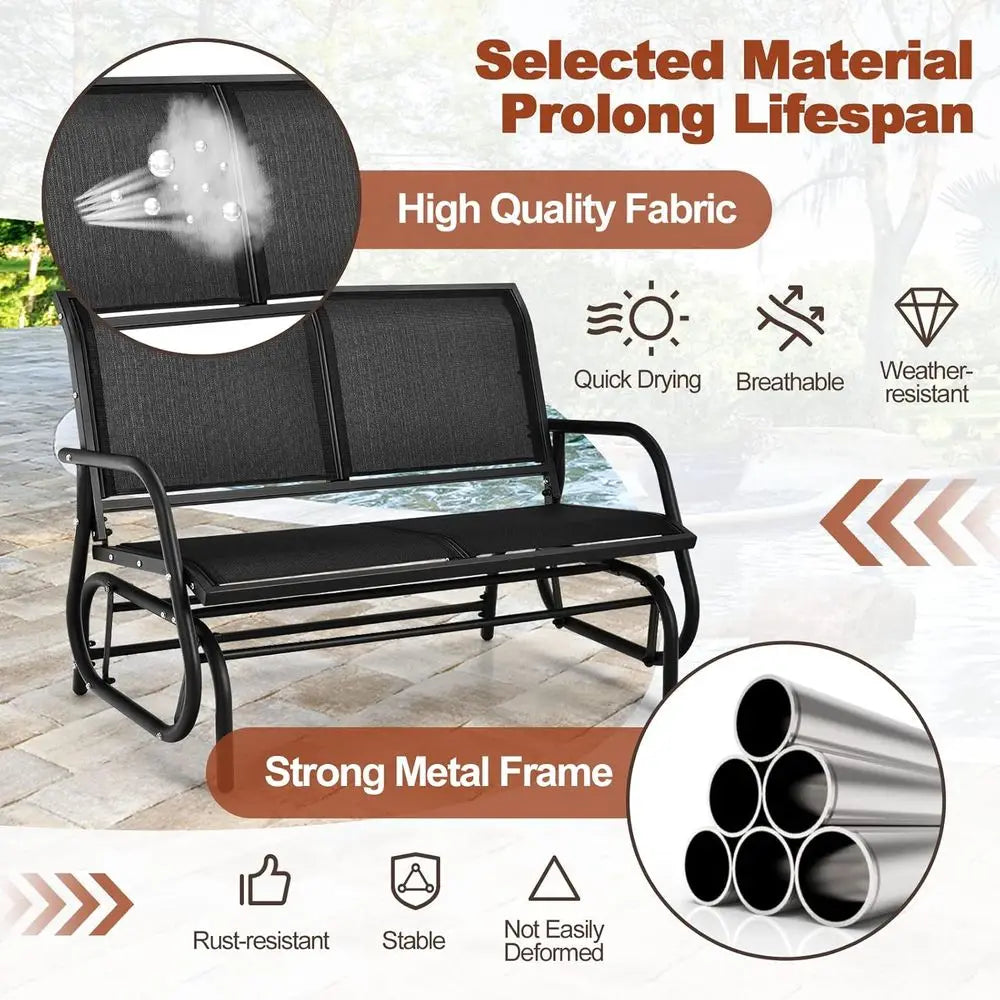Alloy Steel Outdoor Swing Glider Bench Patio Lounge