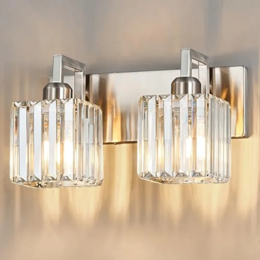 Modern Brushed Nickel Vanity Light With Crystal Wall Fixtures