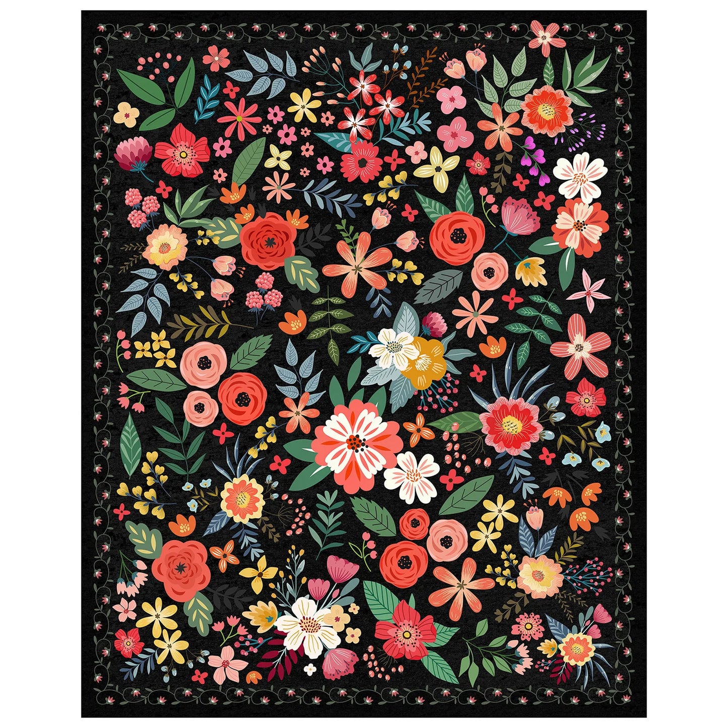 Boho Floral Washable Rug Low Pile Indoor Carpet Non Slip