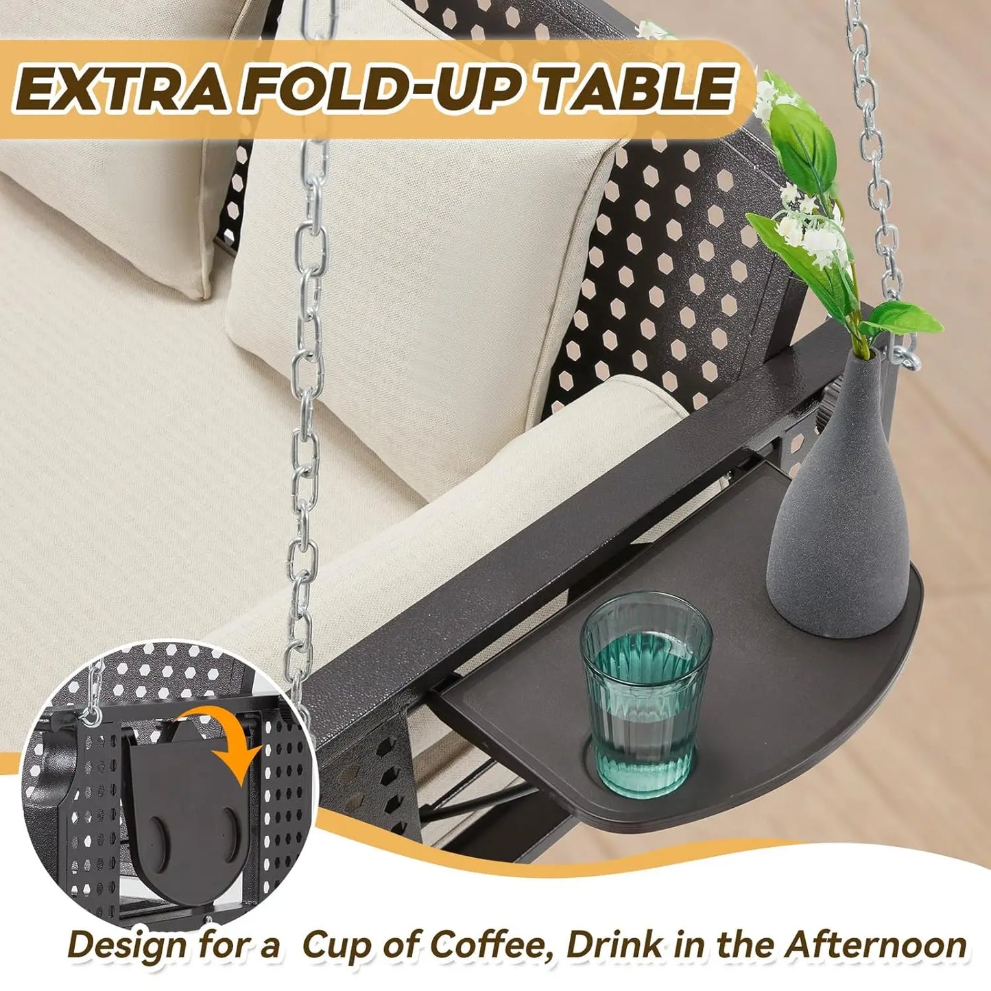 Three Seater Porch Swing With Cup Holders And Cushions