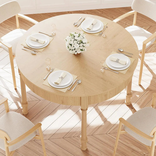 Round Dining Table for 4-6 Diners with Drawers Modern Farmhouse