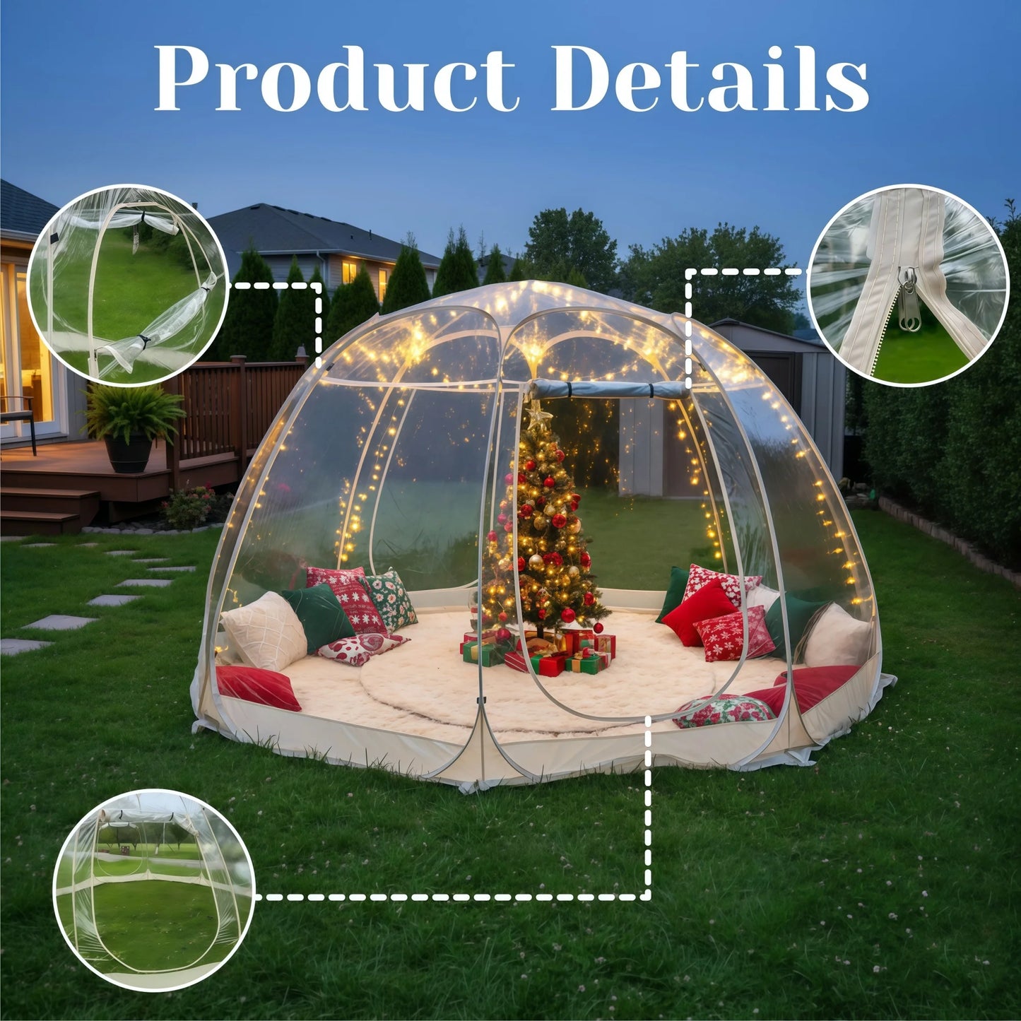 Large Instant Pop-Up Bubble Tent, Weatherproof Outdoor Igloo Screen House, Oversize Camping Pod, Patio Cold Protection