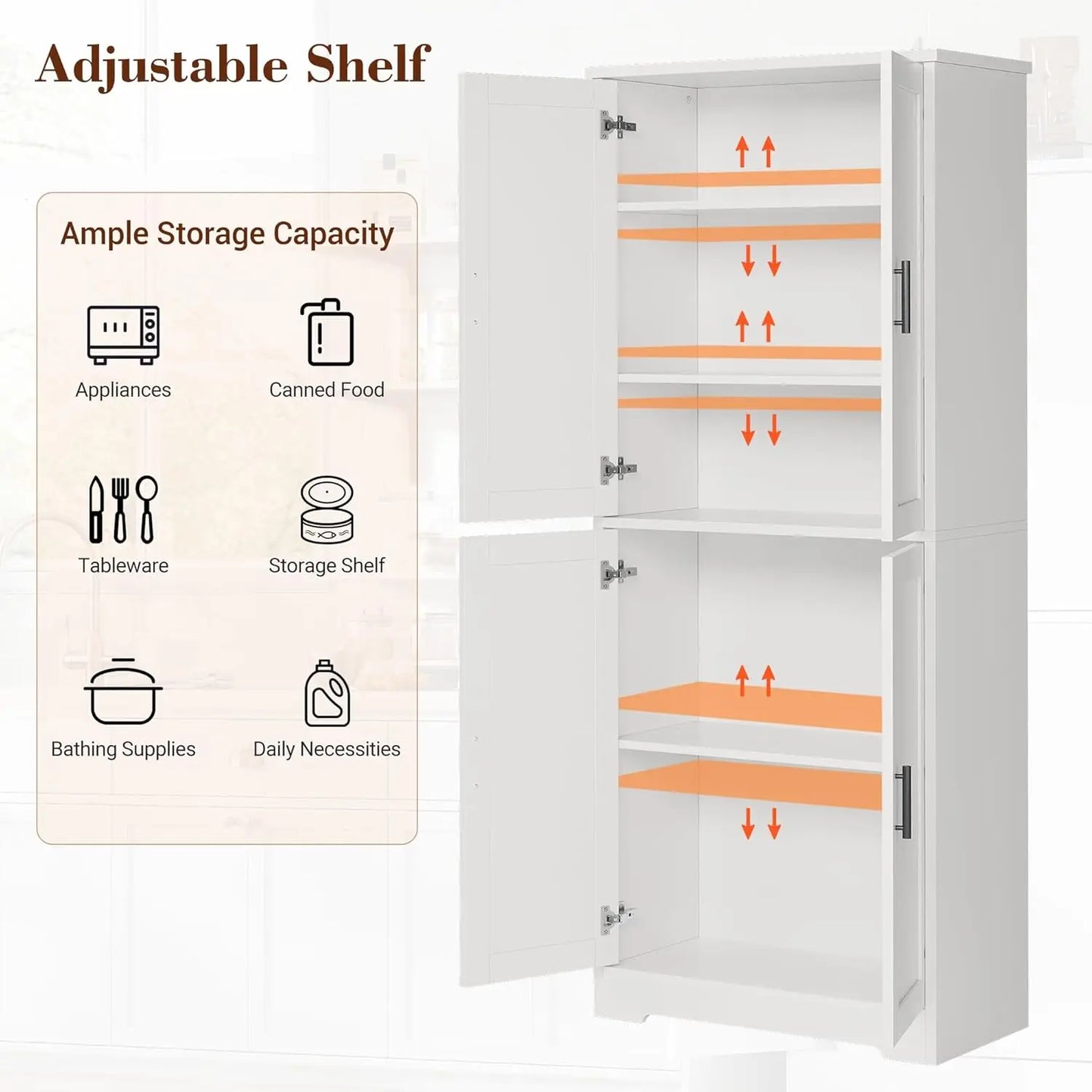 Studyset Freestanding Kitchen Pantry Cabinet With Adjustable Shelves