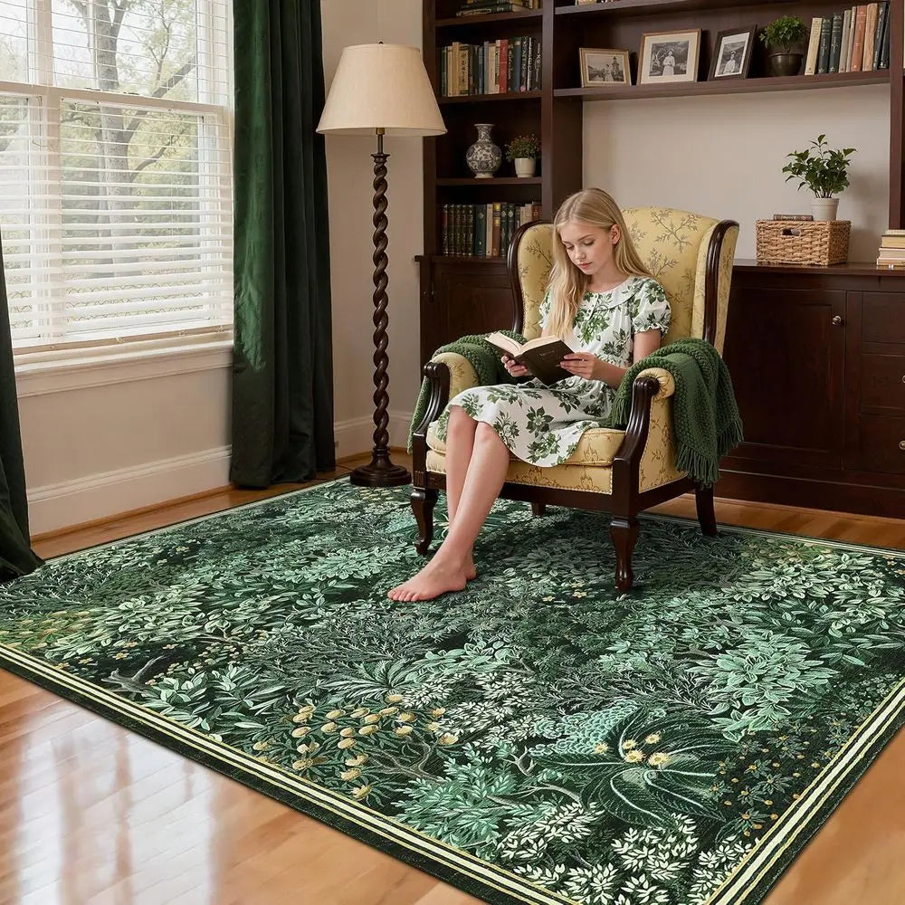 Botanical Woodland Washable Non Slip Area Rug For Living Room