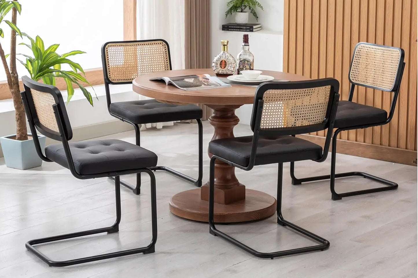 Mid Century Modern Dining Chairs Set Of 4 Faux Leather And Metal