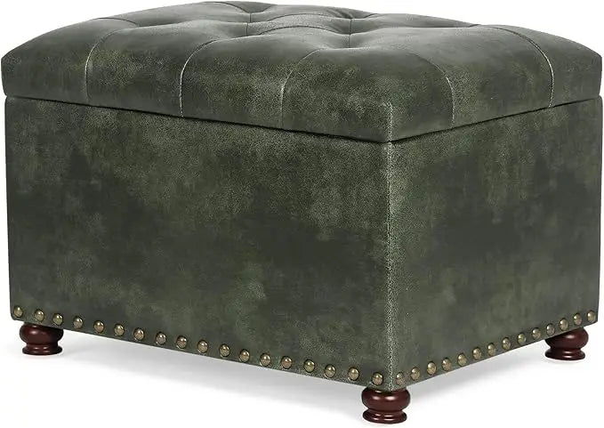 Faux Leather Storage Ottoman Bench Modern Rectangle Foot Rest
