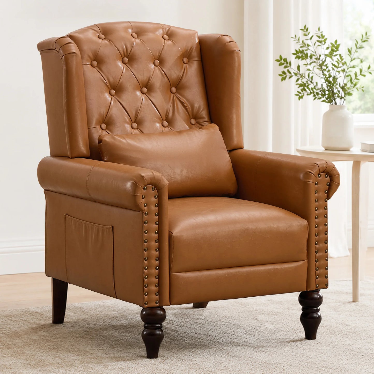 TCGBKAF Vintage Floral Wingback Club Accent Chair with Arms Mid-Century Modern Armchair Fabric Upholstered Mid Back Single Sofa Chair for Home