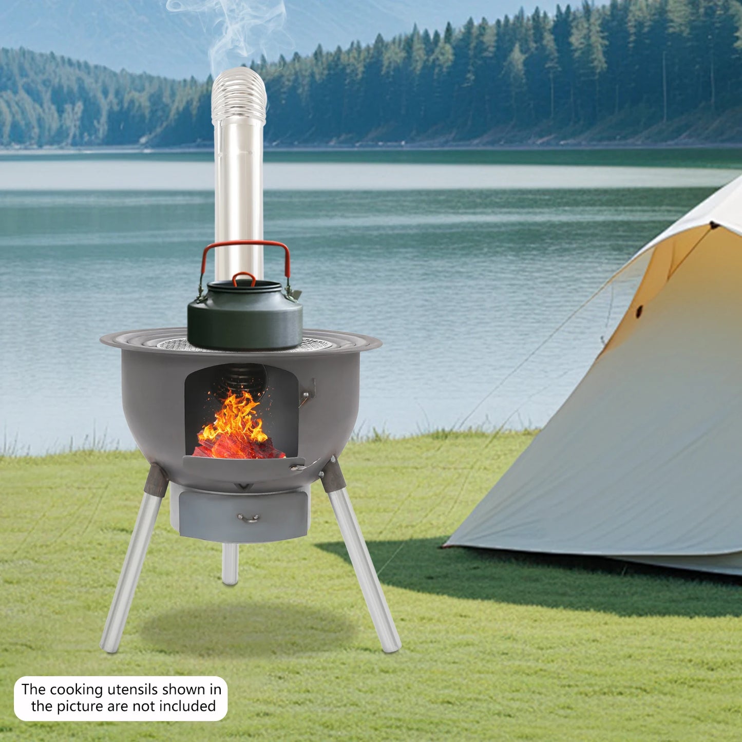 NONED Wood Burning Stove With Grill Rack Portable Camp Stove