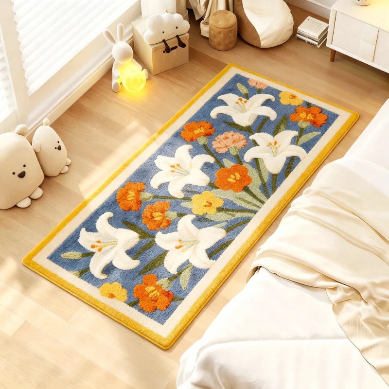 Flower Pattern Carpets for Living Room Fluffy Soft Bedside Floor Mat Modern Style Bedroom Decor Carpet Thick Plush Cloakroom Rug