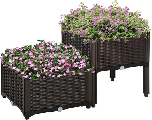 2-Piece Raised Garden Bed With Legs Planter Box For Flowers Vegetables