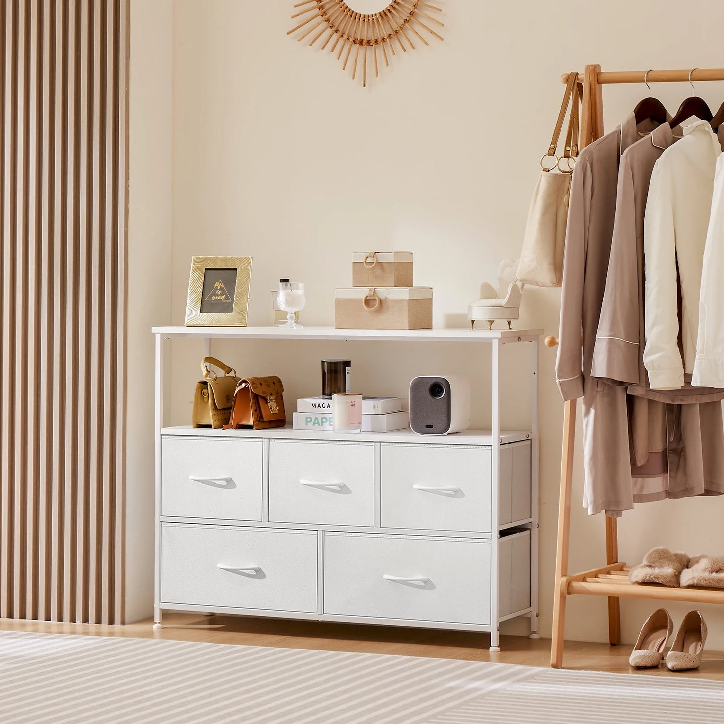 JHK Shoe Cabinet Dresser With Fabric Drawers And TV Stand