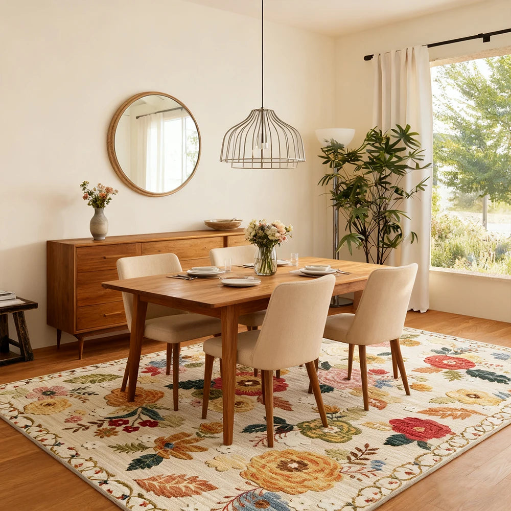 Area Rug Kilim Boho Floral Polyester Machine Washable Low Pile