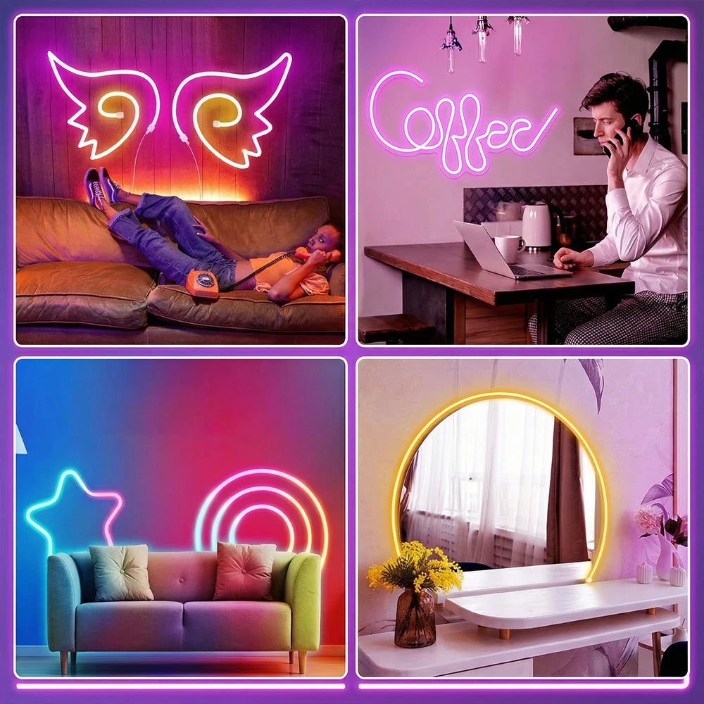 USB RGB LED Neon Strip Light 84 LEDs 4-Key Remote Control Flexible Light for Bedroom Living Room Party Xmas Halloween Decor