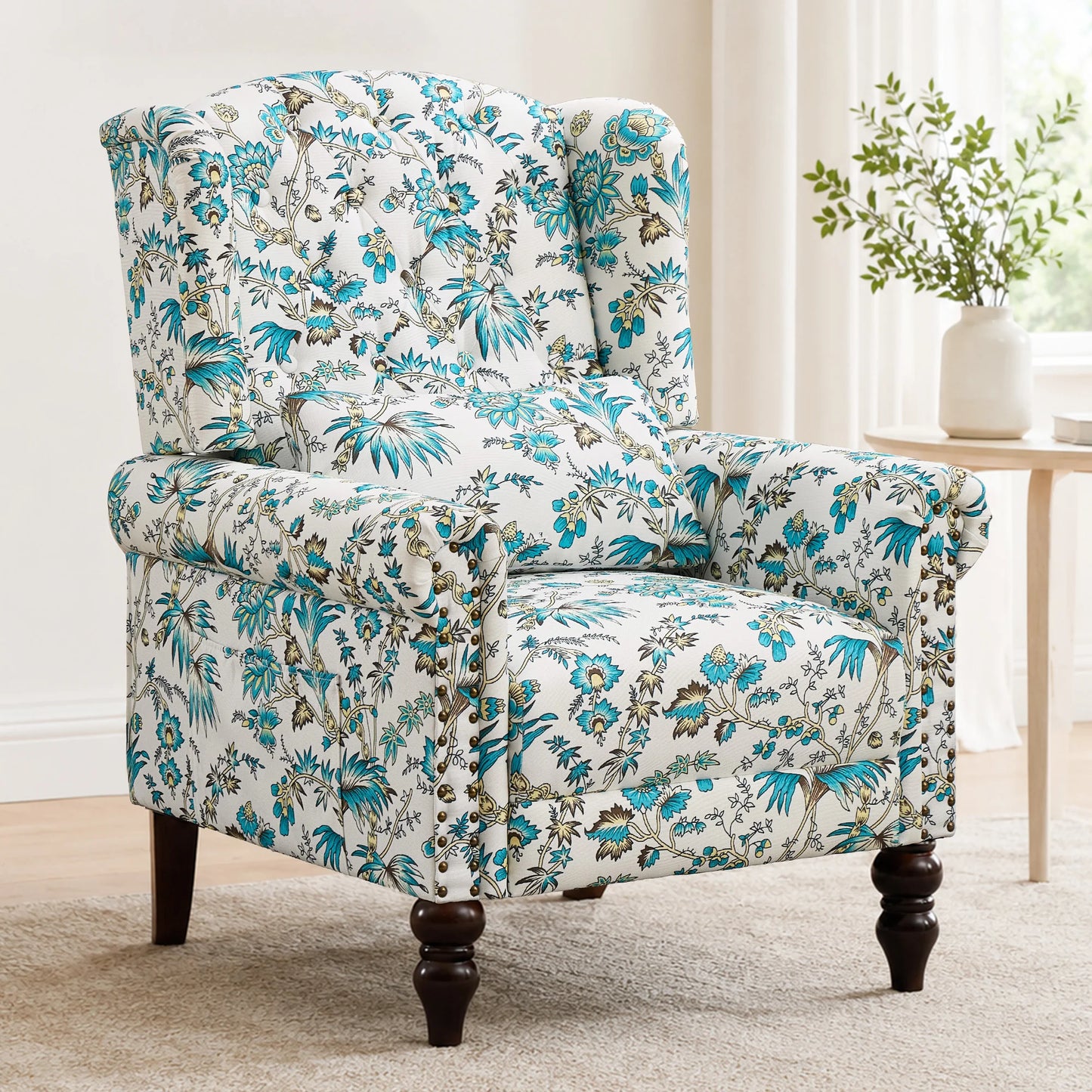 TCGBKAF Vintage Floral Wingback Club Accent Chair with Arms Mid-Century Modern Armchair Fabric Upholstered Mid Back Single Sofa Chair for Home