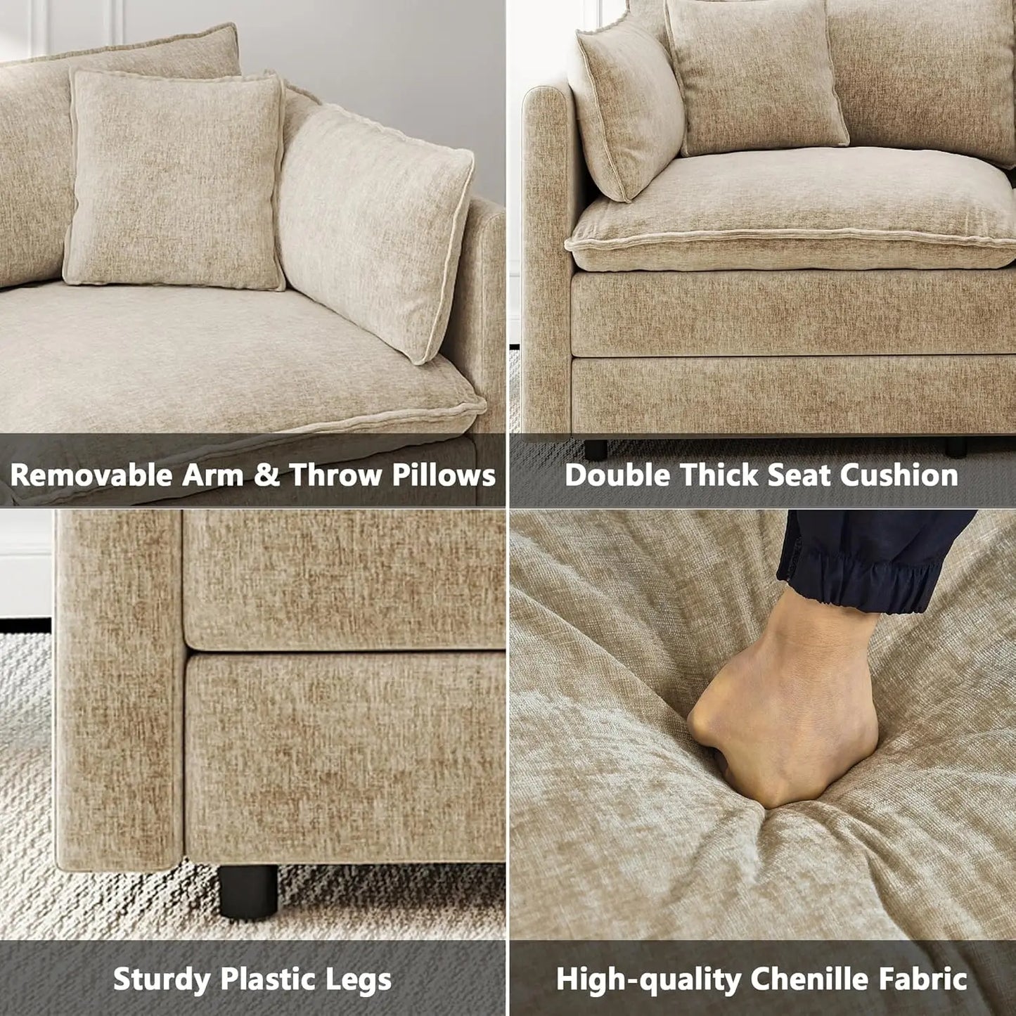Modular Sectional Sofa Modern Convertible Loveseat Couch Living Room