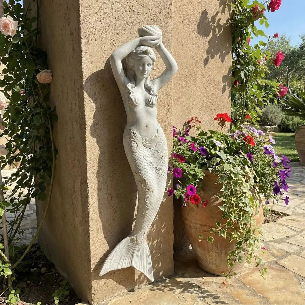 Large Mermaid Statue Wall Hanging - Outdoor/Indoor Magnesium Oxide Sculpture for Garden or Yard Decor