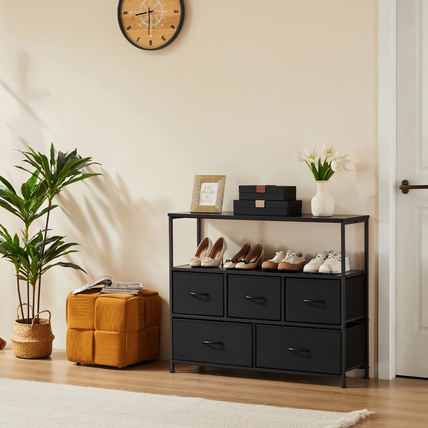 JHK Shoe Cabinet Dresser With Fabric Drawers And TV Stand