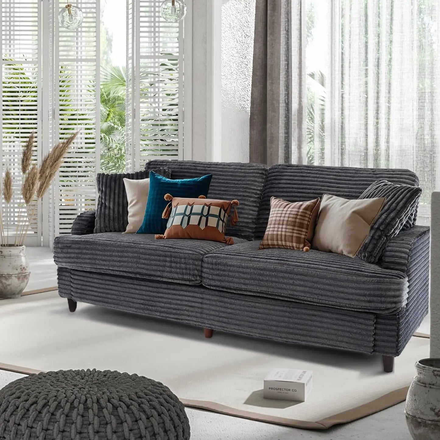 Plush Three Seater Sofa Couch For Living Room Comfort