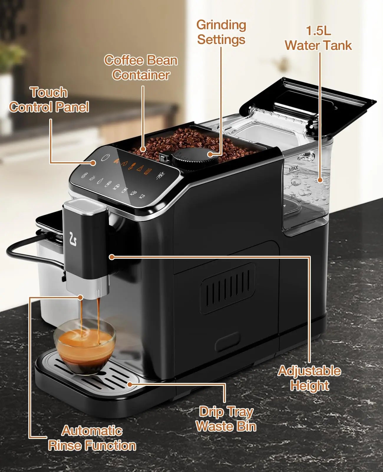 HiMISS 20 Bar Fully Automatic Espresso Machine With Grinder