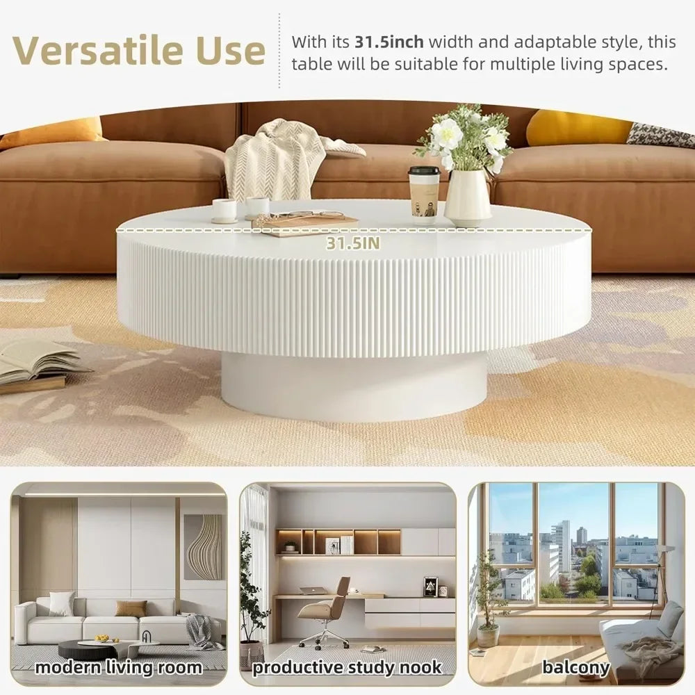 Round Coffee Table For Living Room Modern Wood Drum