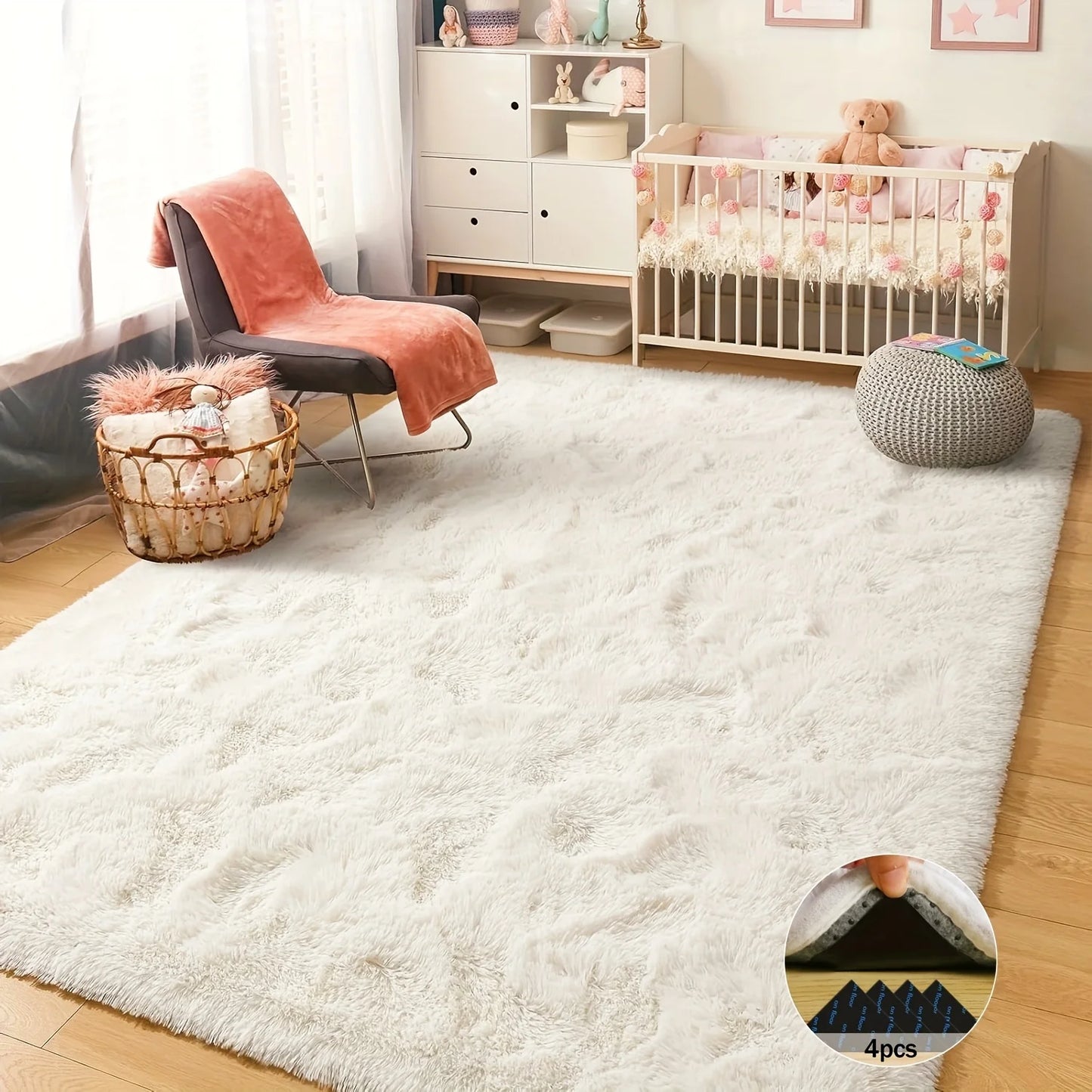 Off White Soft Shaggy Non Slip Rug For Living Room