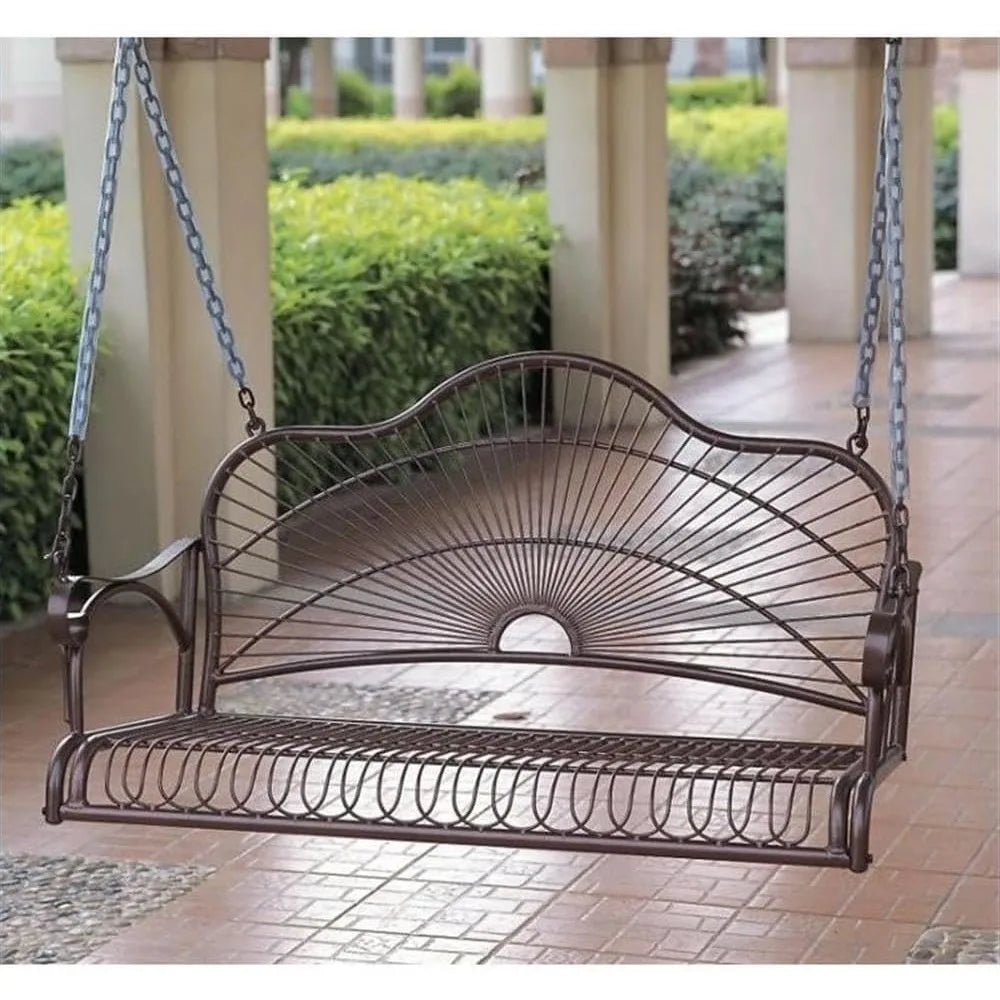 International Caravan Hanging Porch Swing for Two Outdoor Metal Frame