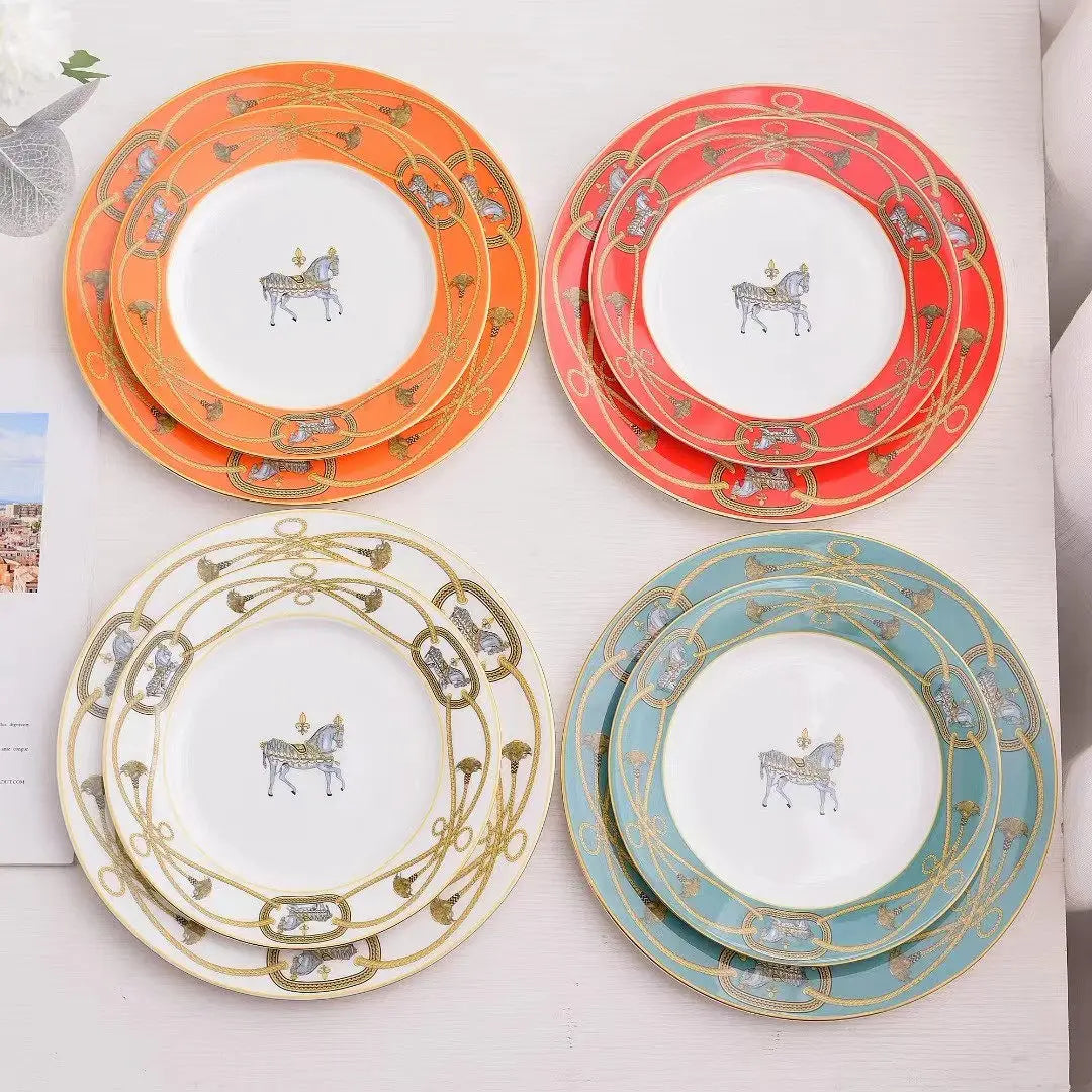 Light luxury bone china war horse western food plate personalized steak plate afternoon tea snack plate dinner plate coffee cup