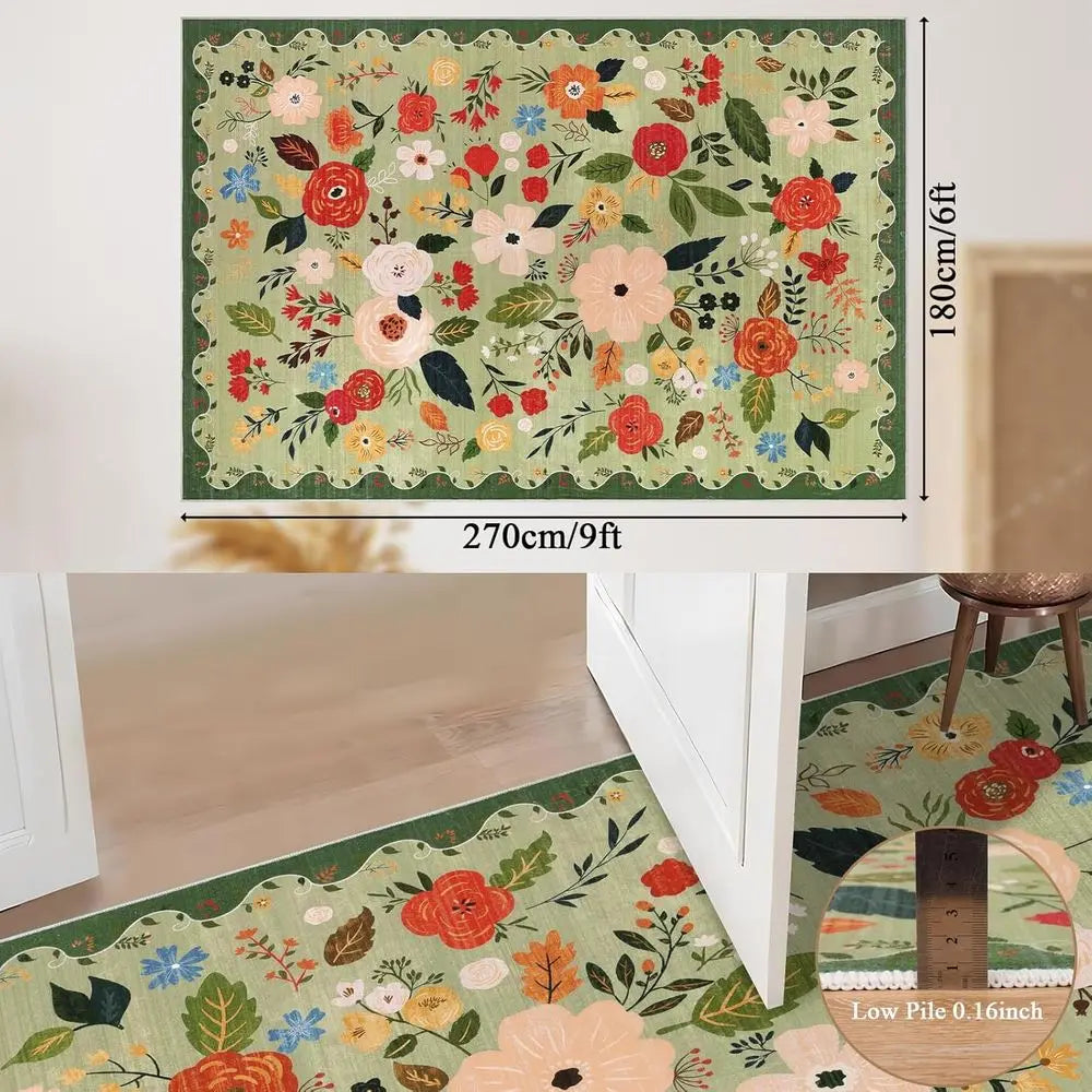 Vintage Floral Rug Machine Washable Soft Low Pile Non Slip