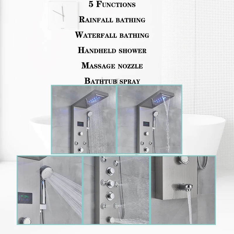 Wanmivezlo LED Bath Shower Faucet Set Triple Handle With Temperature Display