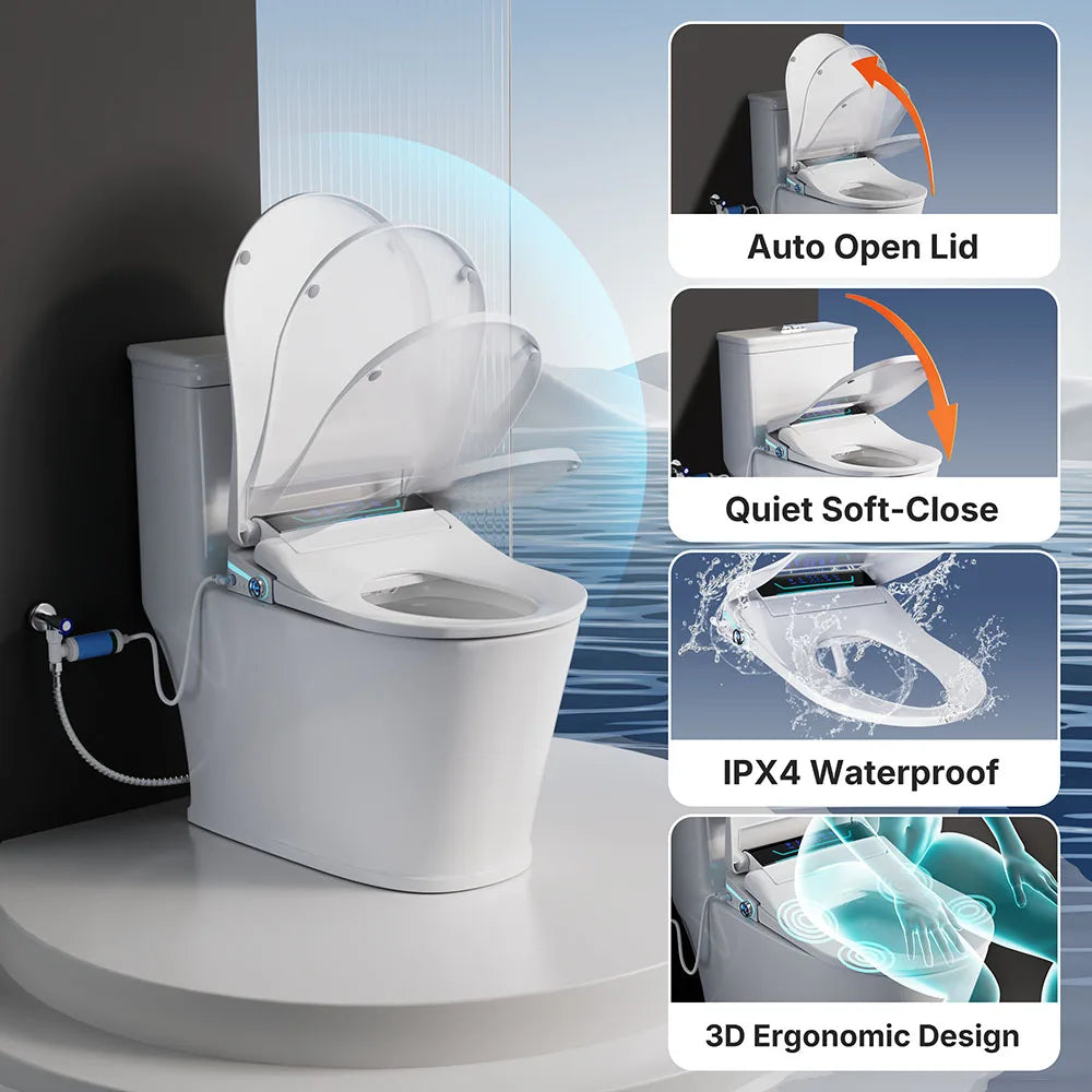 Smart Toilet Seat Bidet For Bathroom Fixtures Heated Seat Slow Close Bidet Warm Water Dryer Rear Front Wash with Remote Control