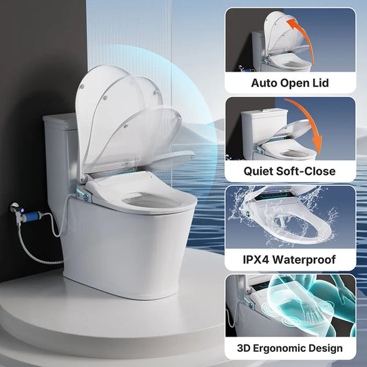 Smart Toilet Seat Bidet For Bathroom Fixtures Heated Seat Slow Close Bidet Warm Water Dryer Rear Front Wash with Remote Control