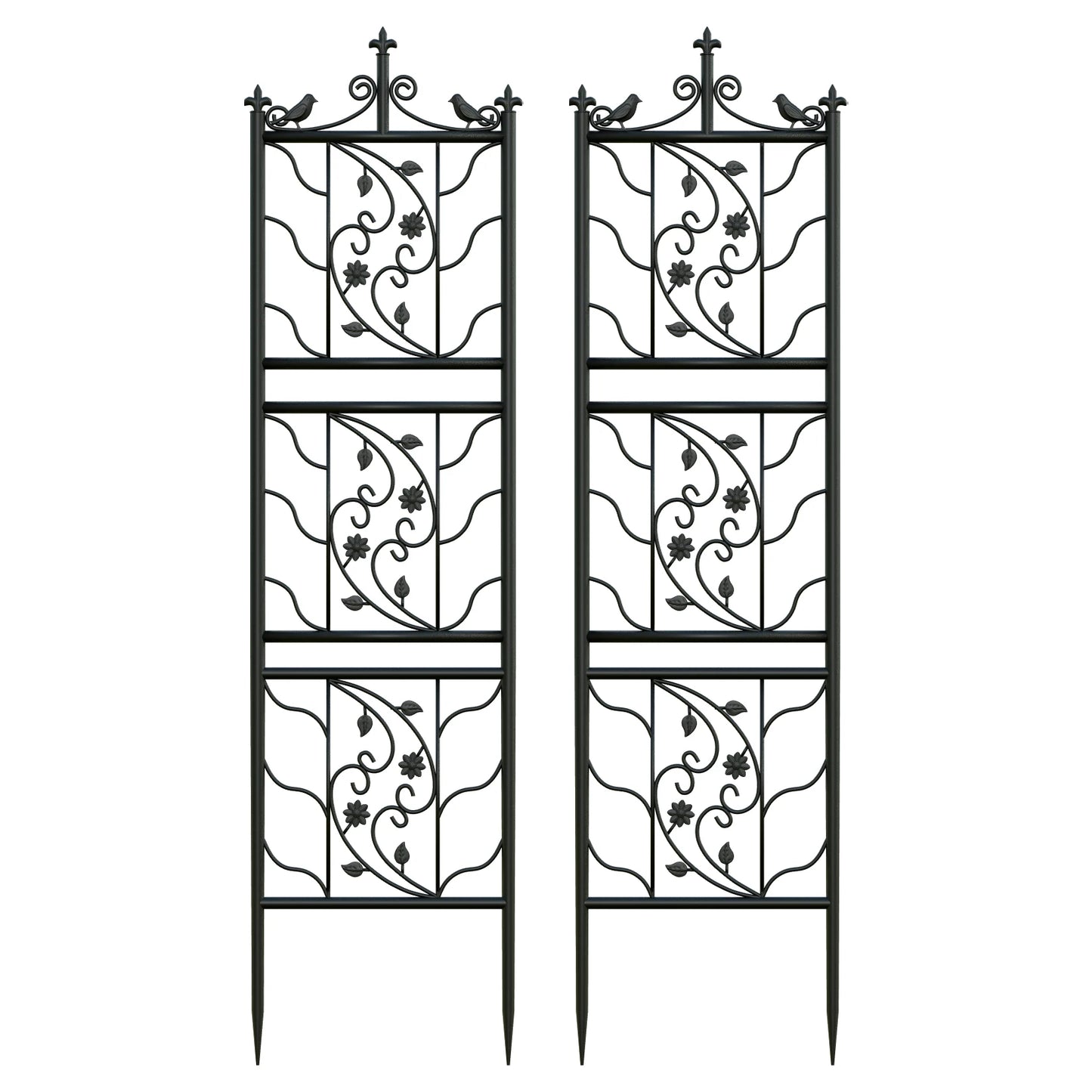 Thick Metal Garden Trellis Bird Leaf Grid Panel 2 Pack